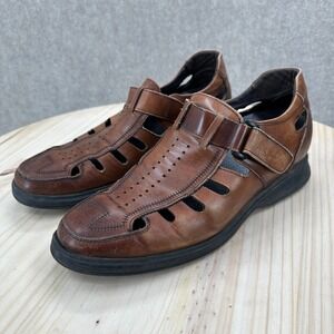 Calto Brown Leather Fisherman Sandals Hook Loop Strap Closed Toe Mens 9